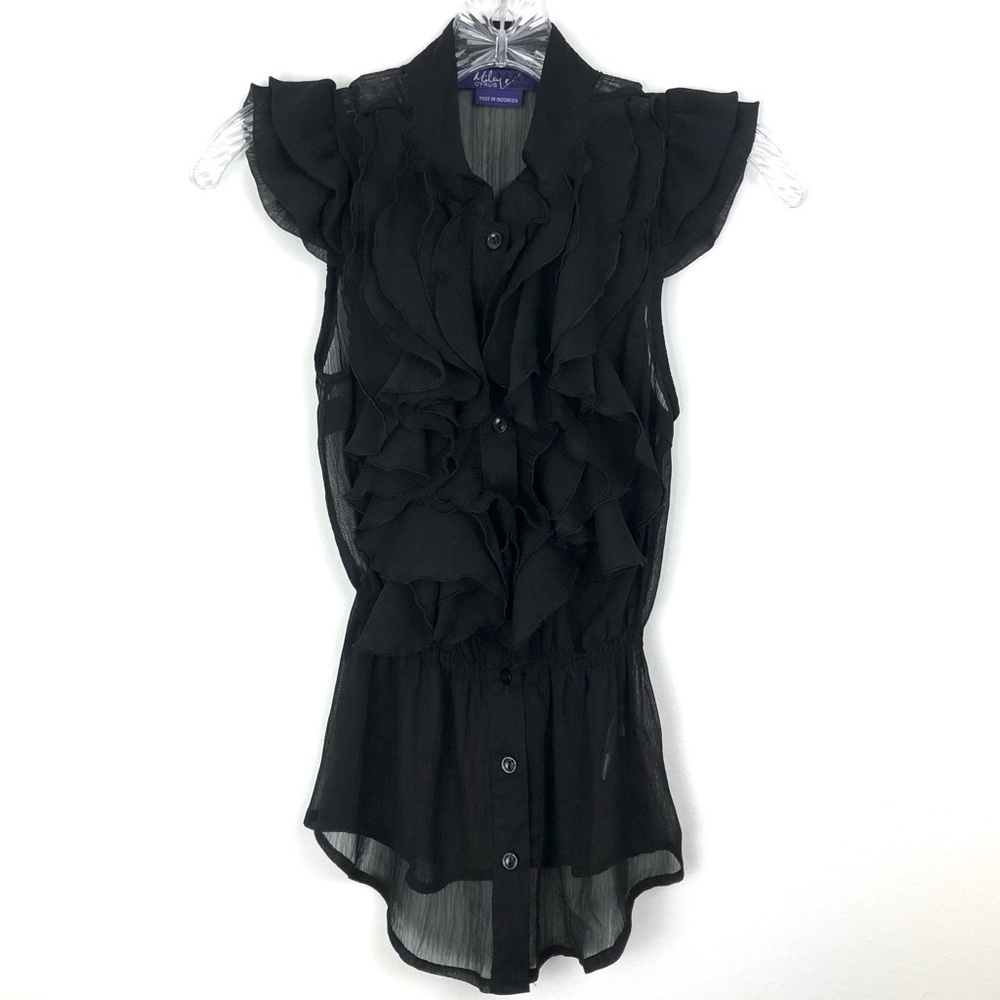 NEW Miley Cyrus Black Sheer Ruffle Blouse